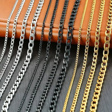 Riolio Men's Cuban Link Chain Necklace Stainless Steel Black Gold Color Male Choker colar Jewelry Gifts for Him